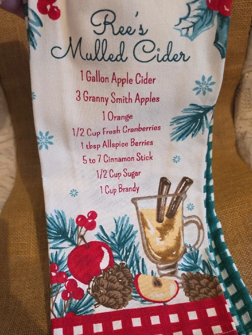 The Pioneer Woman Mulled Cider Kitchen Towel - Cream, Red, Teal, Brown NWT